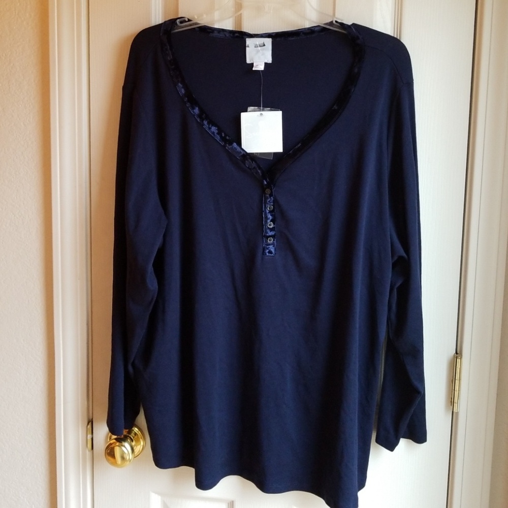 NWT DRESS BARN SUNDAY NAVY BLUE L/S TEE SHIRT 3X
